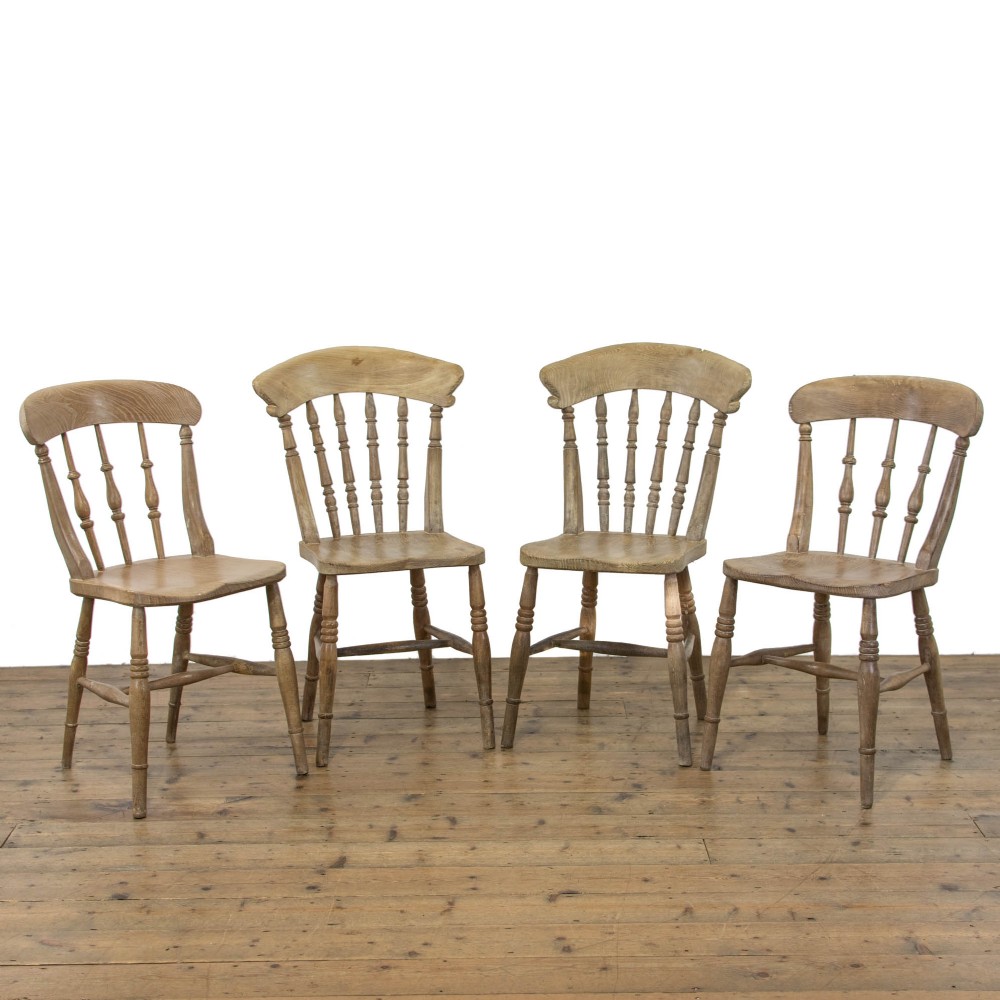 Set of Four Antique Pine Kitchen Chairs