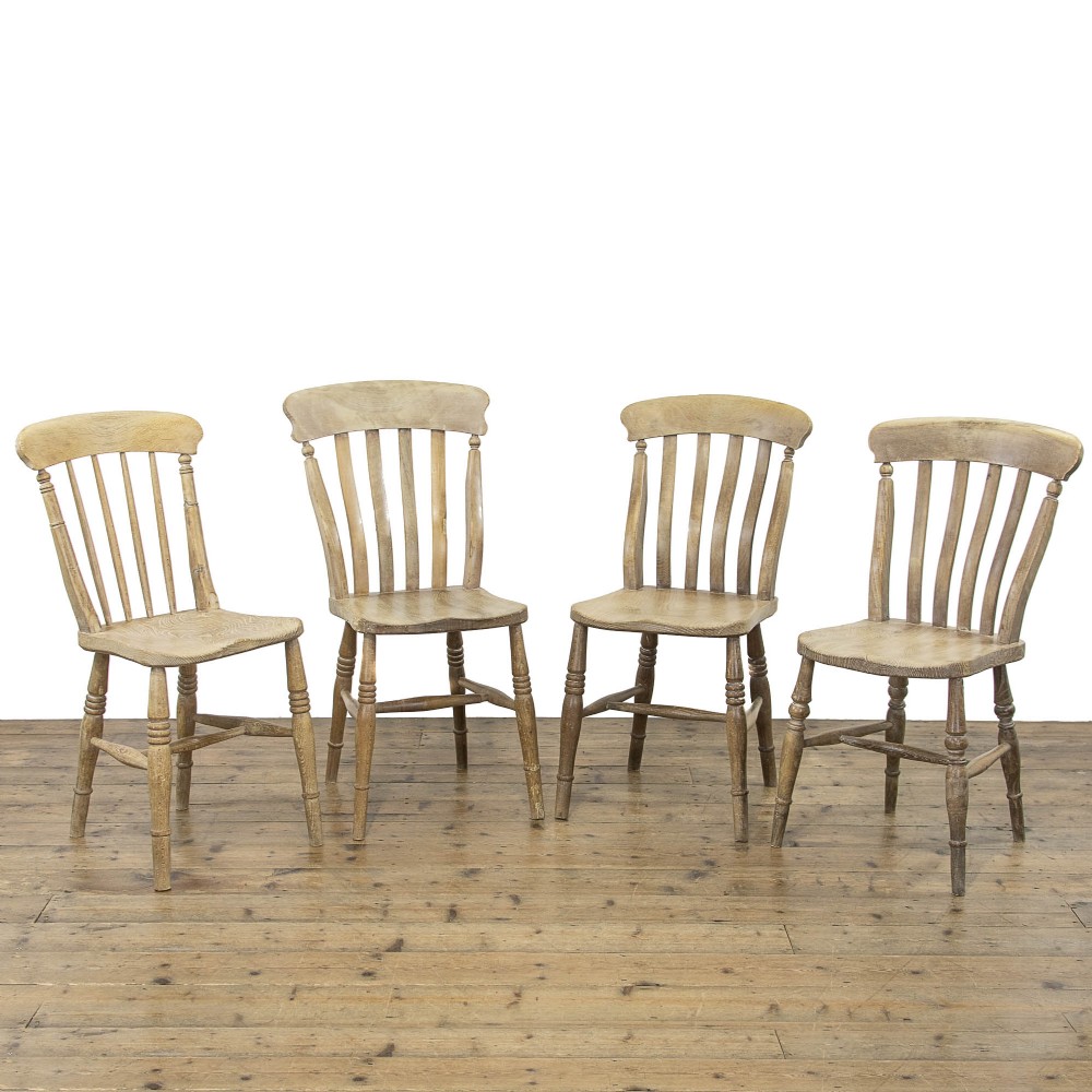 Set of Four Antique Pine Windsor Kitchen Chairs