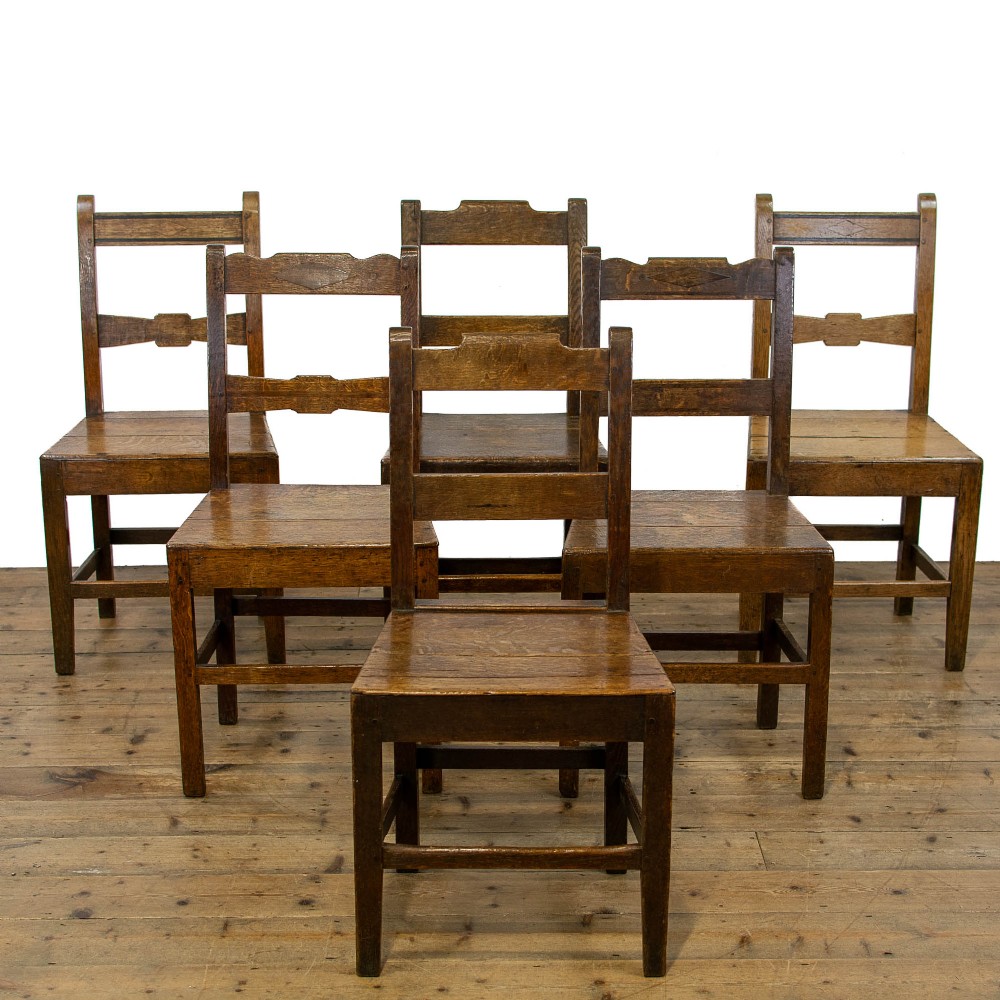 Harlequin Set of Six Antique Welsh Oak Chairs
