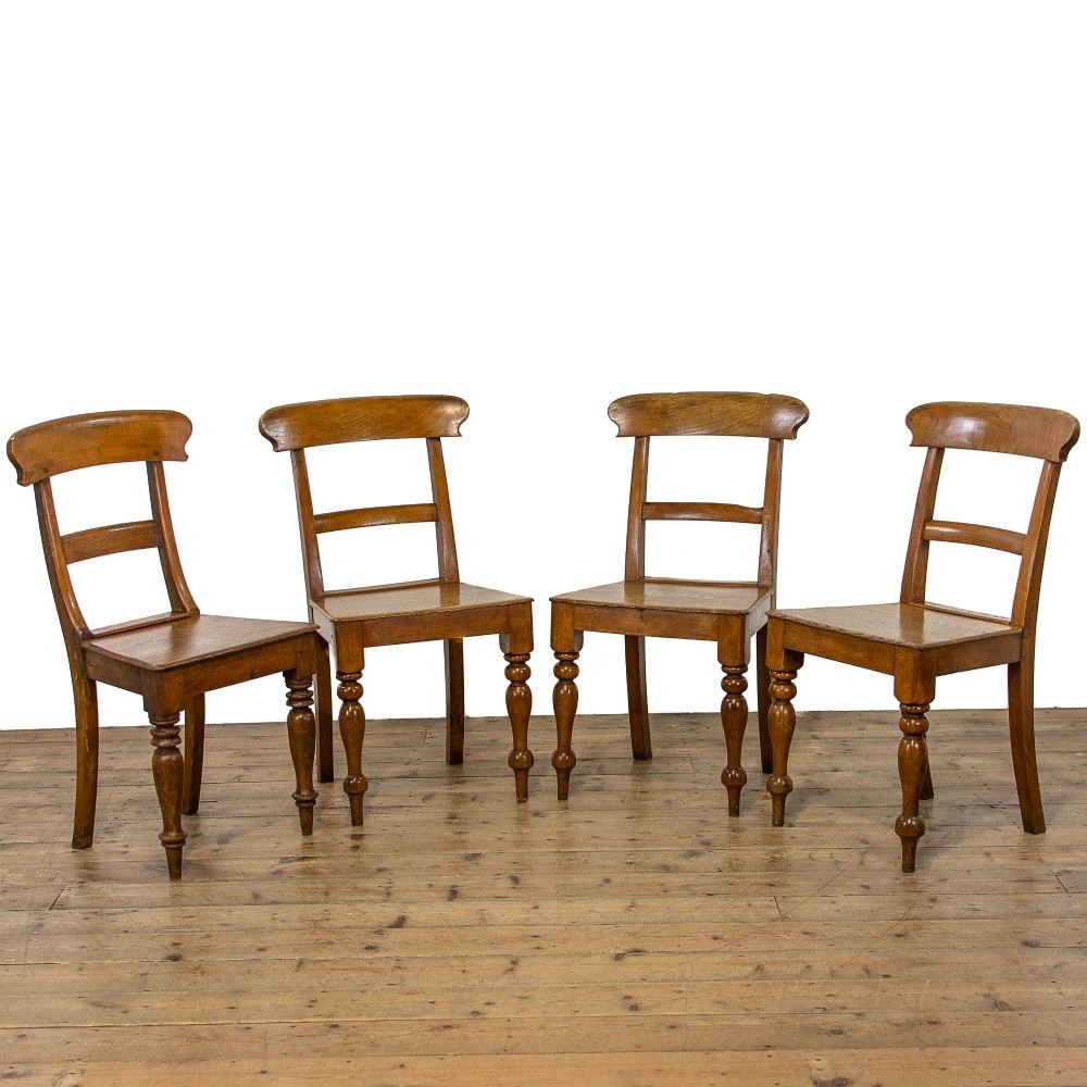 Harlequin Set of Four Antique Welsh Honey Oak Kitchen Chairs