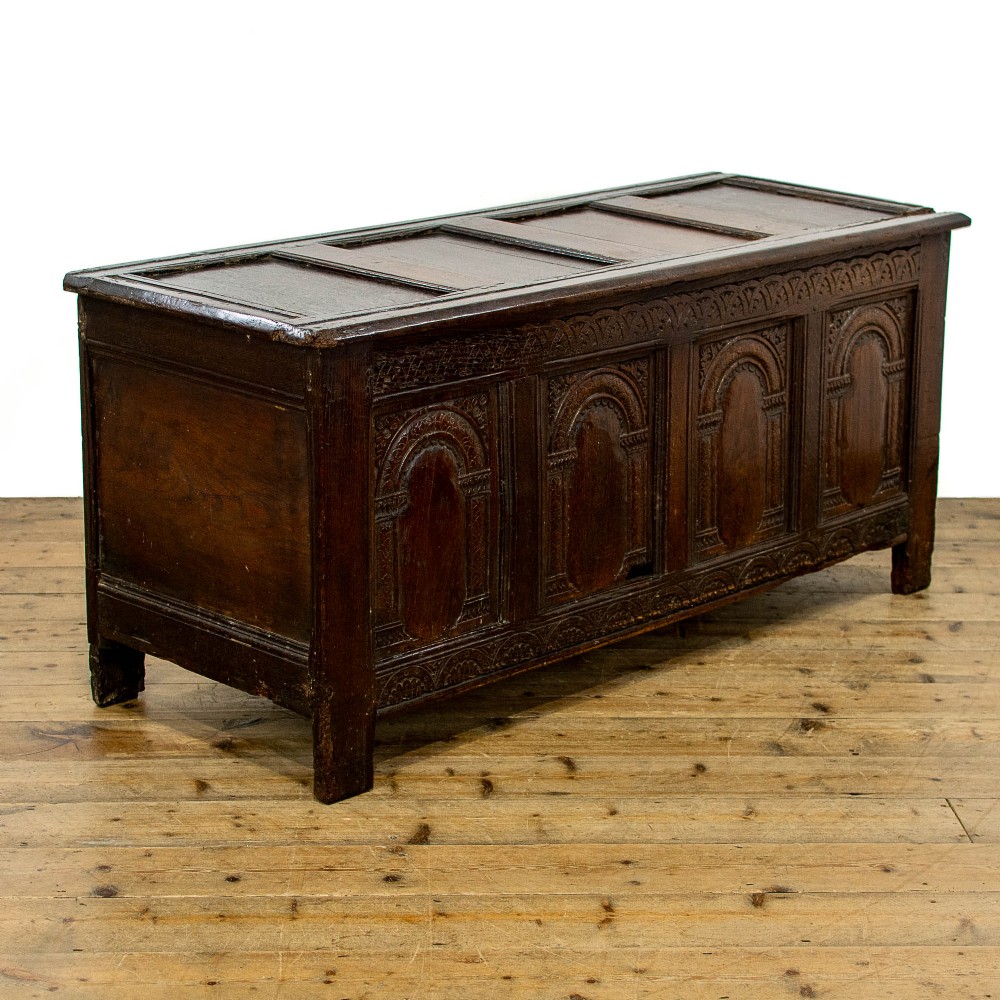 18th Century Antique Carved Oak Coffer