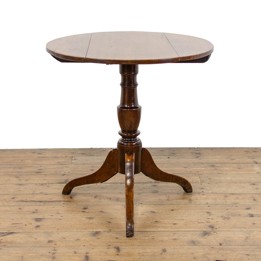 Small Antique Oak Table with Circular Top