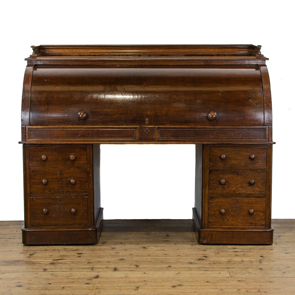 Victorian Antique Oak Cylinder Desk