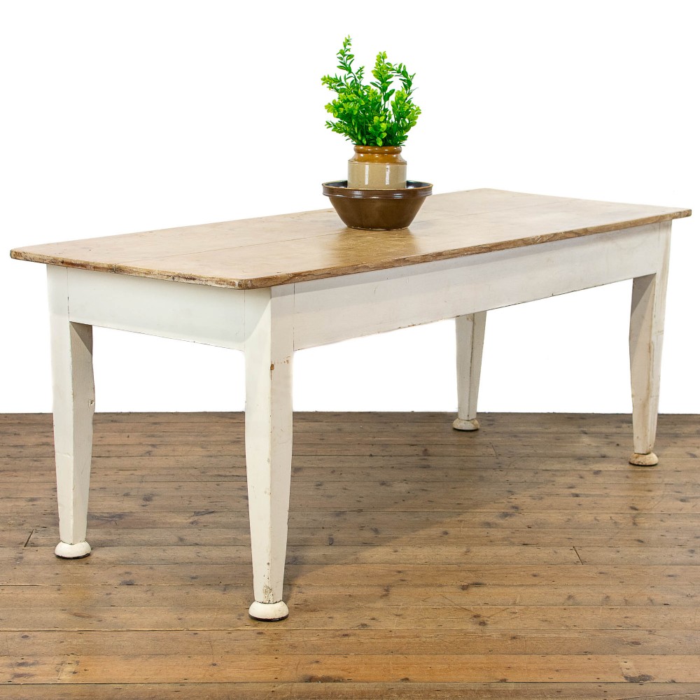Antique Pine Farmhouse Kitchen Table with Painted Base