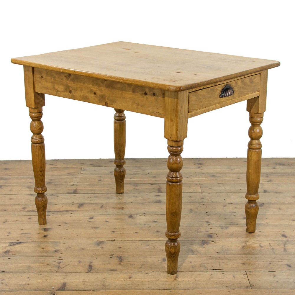 Small Antique Pine Kitchen Table with Single Drawer