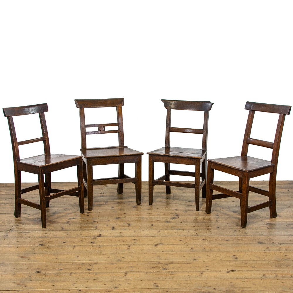 Harlequin Set of Four Antique Welsh Oak Farmhouse Chairs