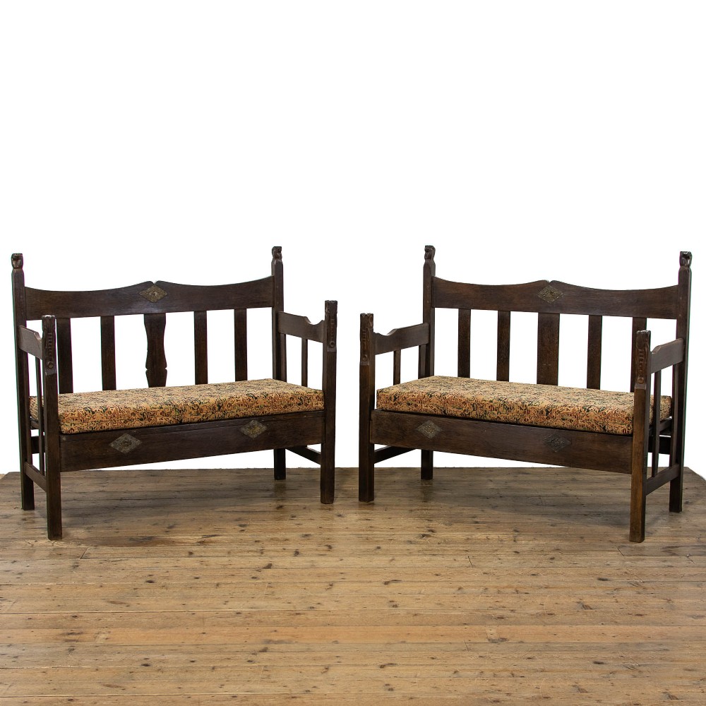 Pair of African Antique Benches with Loose Tapestry Cushion