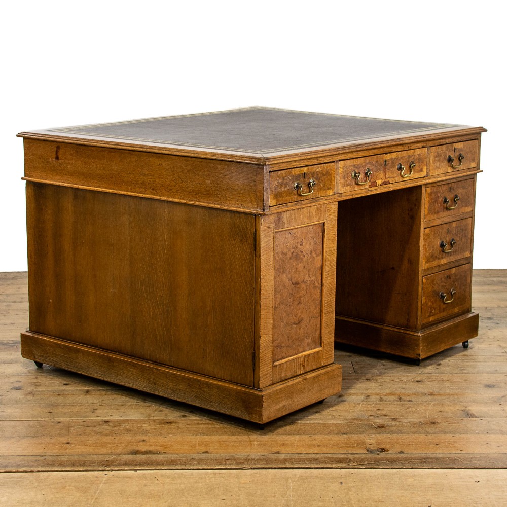 Antique Oak Twin Pedestal Partners Desk