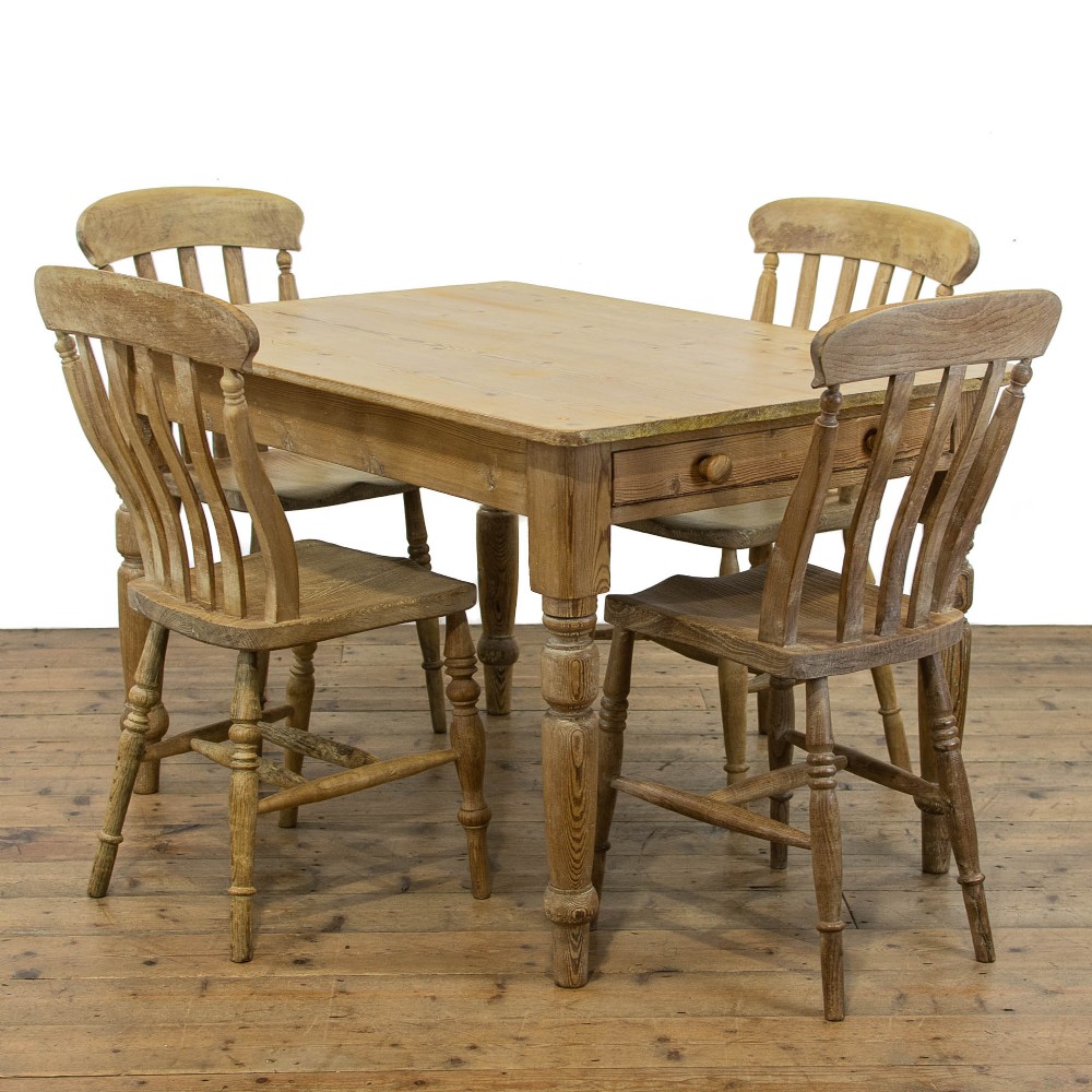 Antique Pine Farmhouse Table and Chairs Set