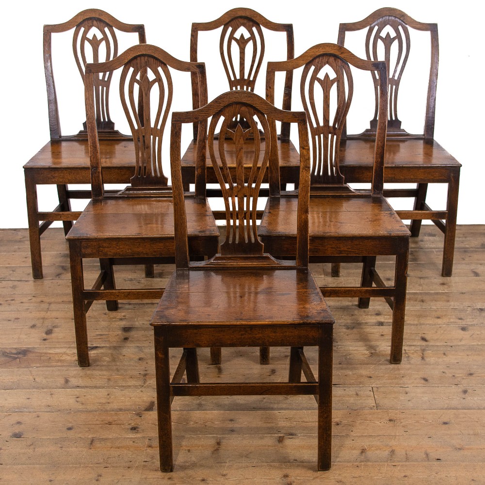 Set of Six Antique Oak Farmhouse Chairs