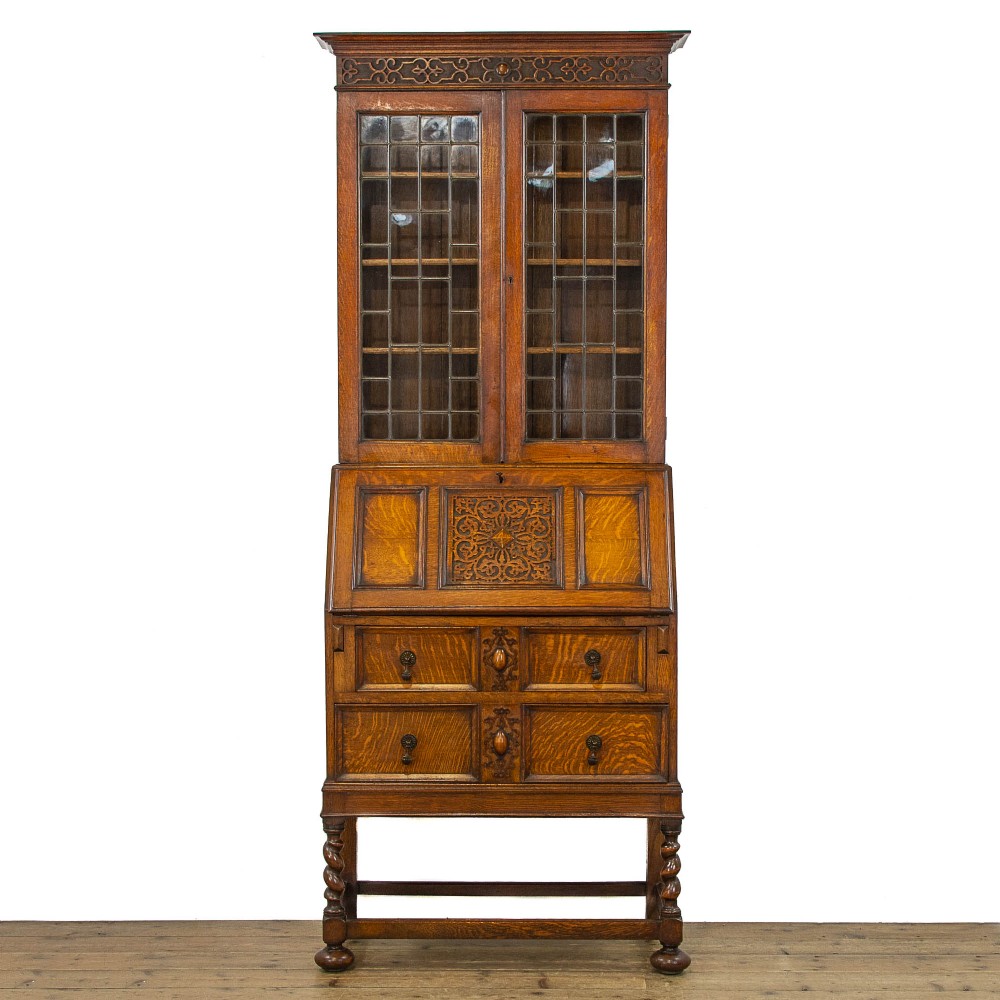 Jacobean Revival Antique Oak Bureau Bookcase