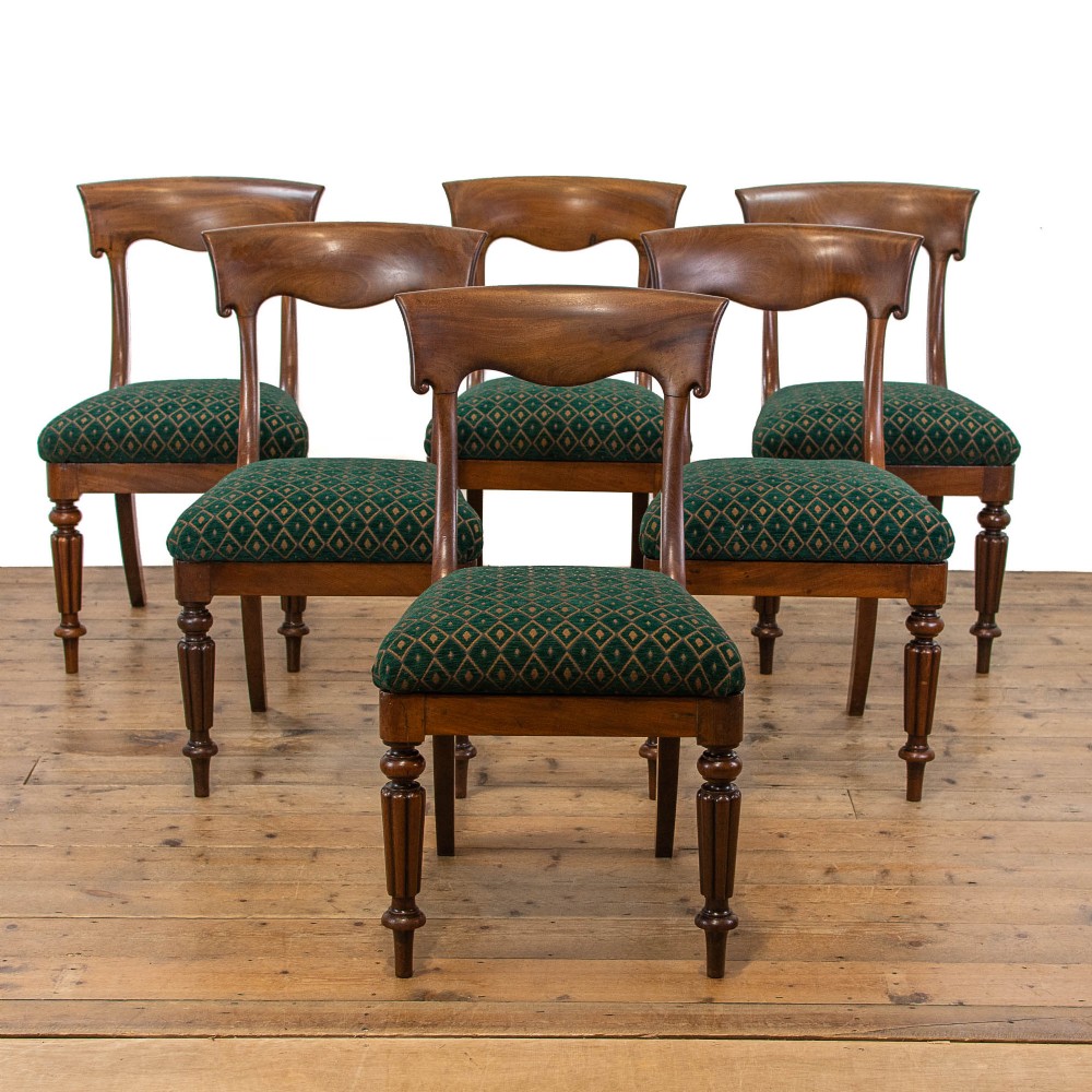 Set of Six Regency Antique Mahogany Upholstered Dining Chairs