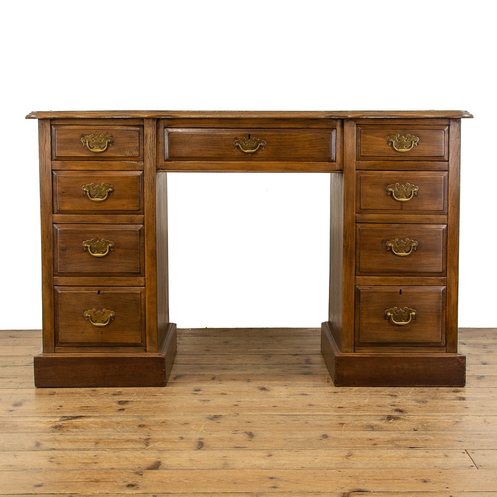 Edwardian Antique Kneehole Desk with Leather Top