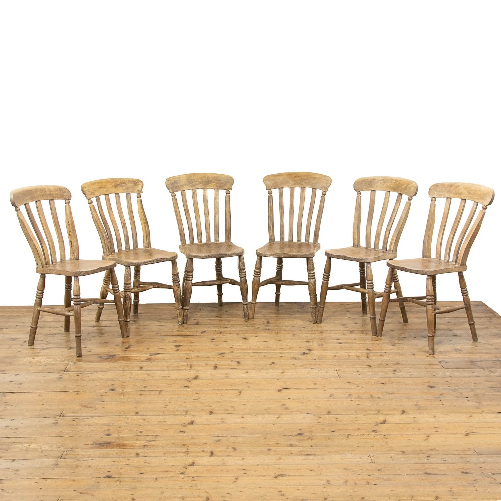 Set of Six Antique Pine Kitchen Chairs