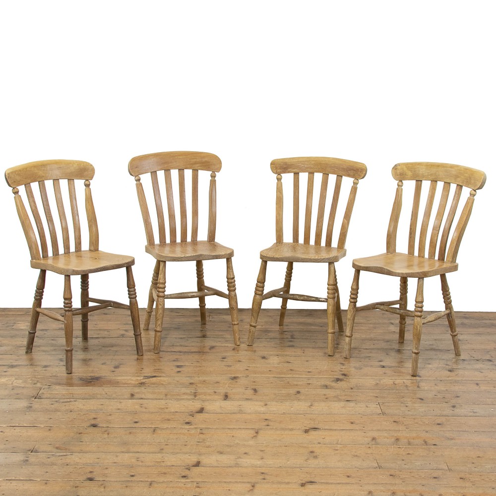 Set of Four Antique Pine Farmhouse Kitchen Chairs