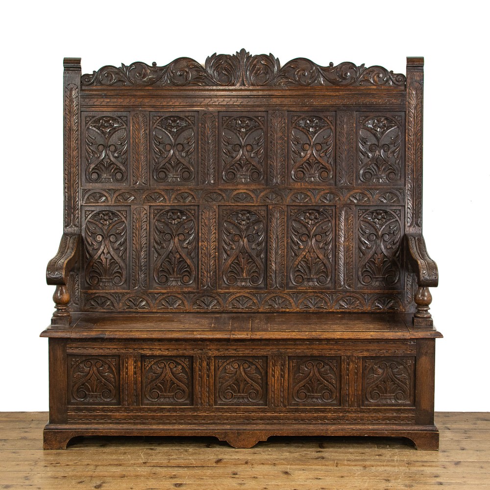 Victorian Antique Carved Oak Settle