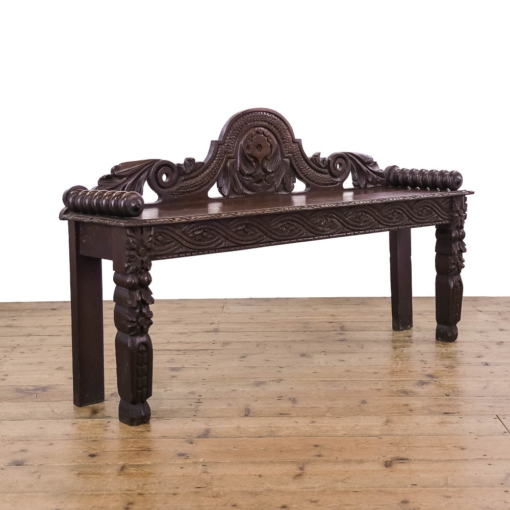 Victorian Antique Carved Oak Hall Bench