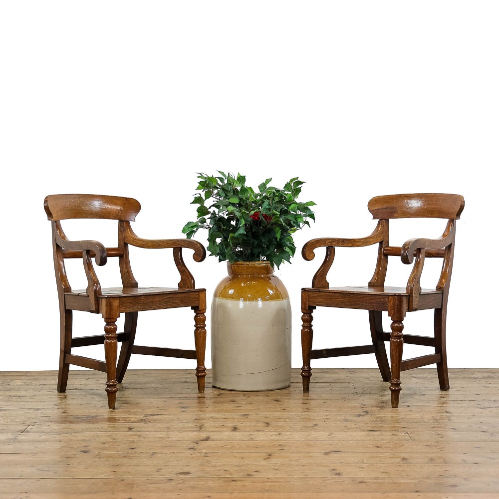 Pair of Antique Welsh Oak Farmhouse Armchairs