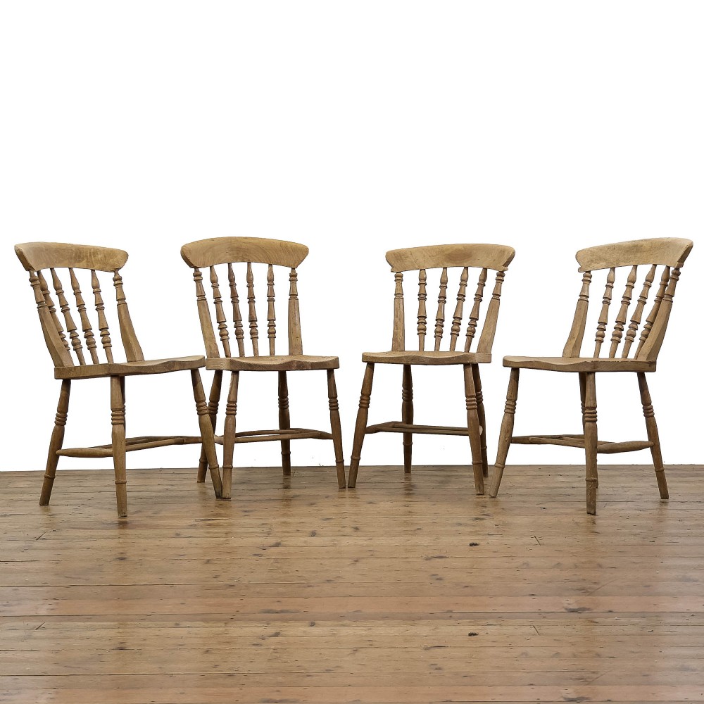 Antique Four Victorian Pine Kitchen Chairs