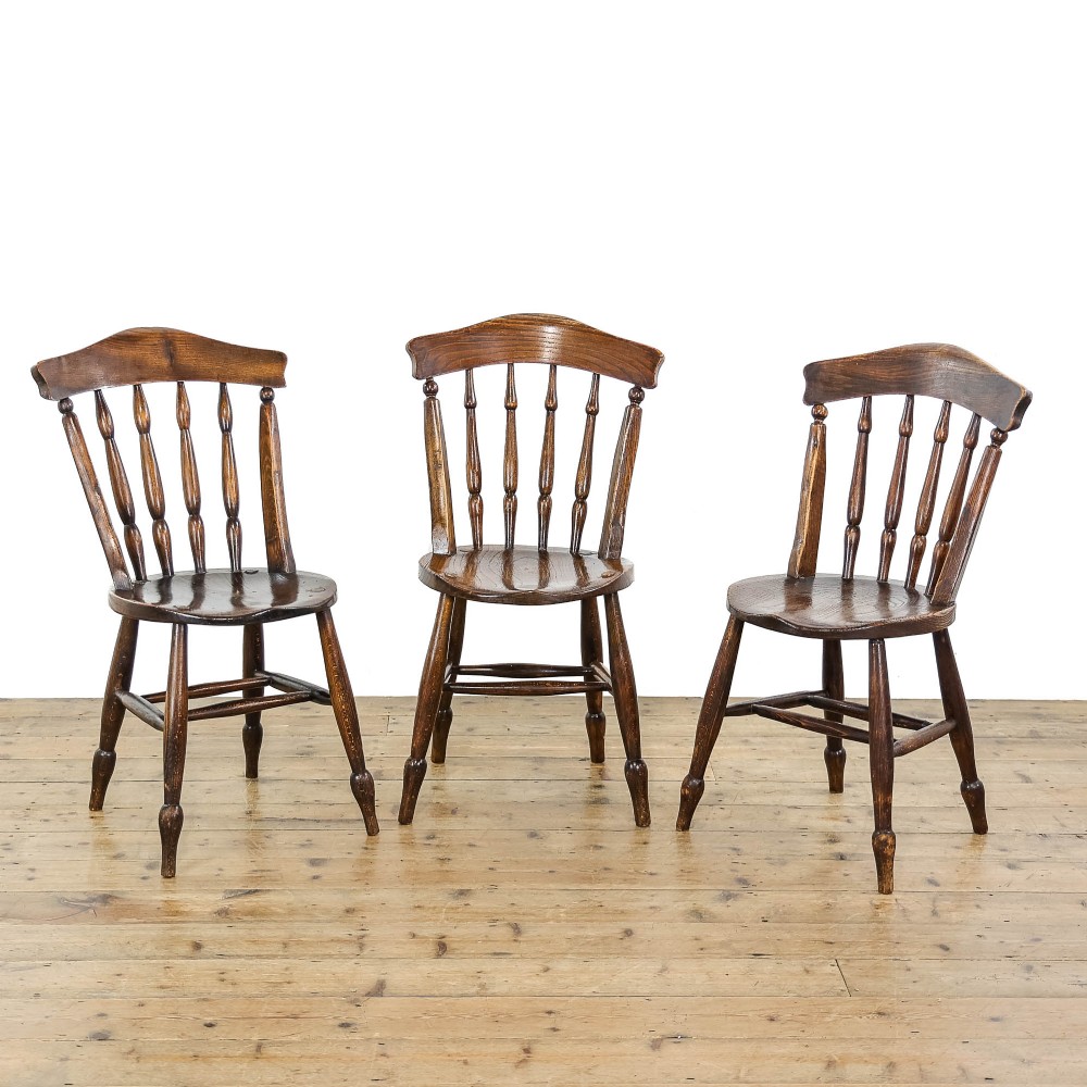Set of Three Antique Elm Penny Chairs