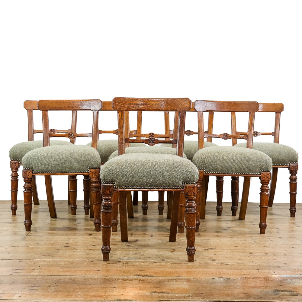 Antique Set of Eight Arts and Crafts Oak Dining Chairs 
