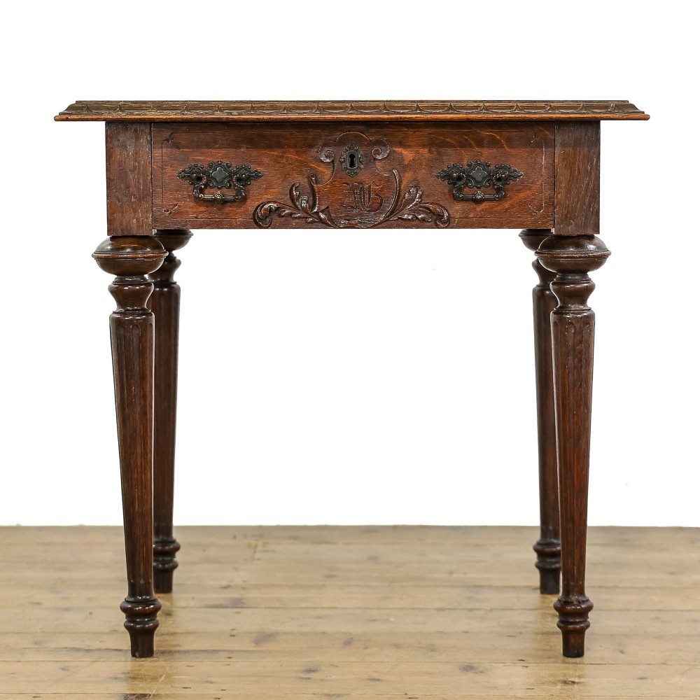 Antique Victorian Carved Oak Side Table
