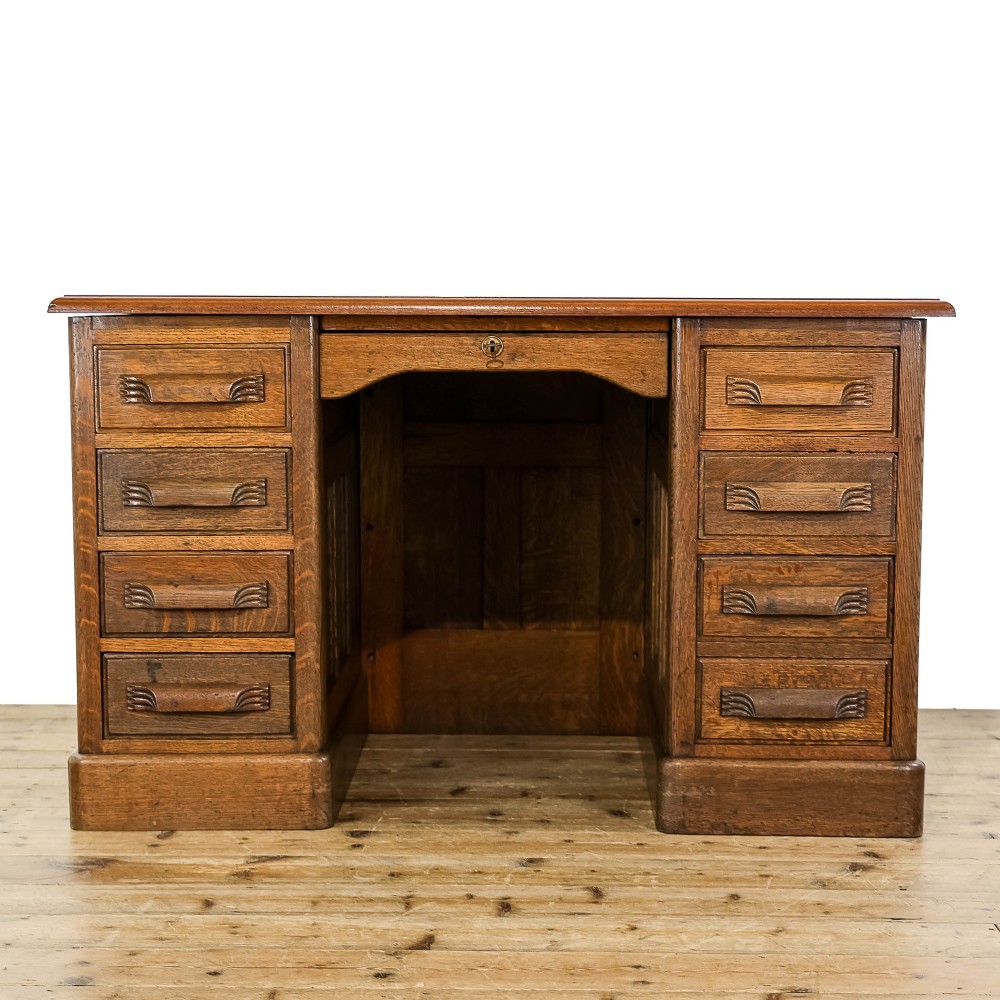Antique Early 20th Century Oak Pedestal Desk 