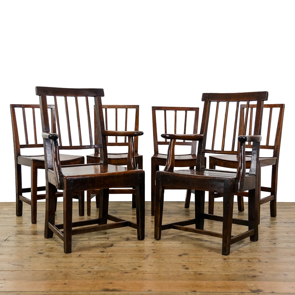 Harlequin set of six Antique George III Oak Chairs
