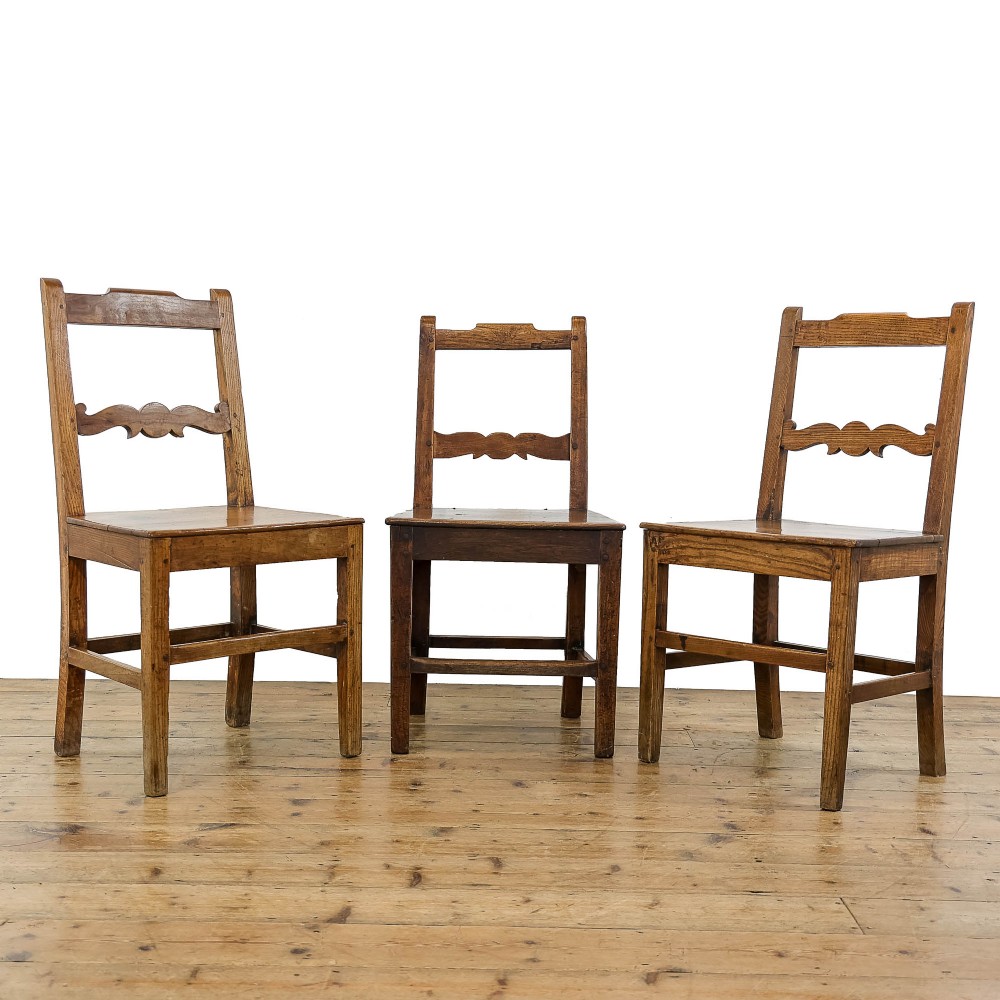 Set of Three Antique Elm Farmhouse Chairs
