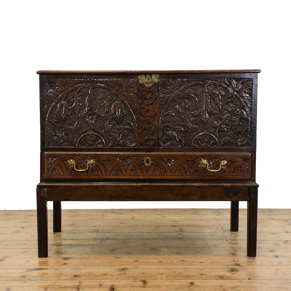 Antique 17th Century Carved Oak Chest 
