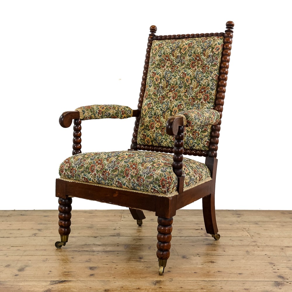 Antique 19th Century Upholstered Bobbin Armchair