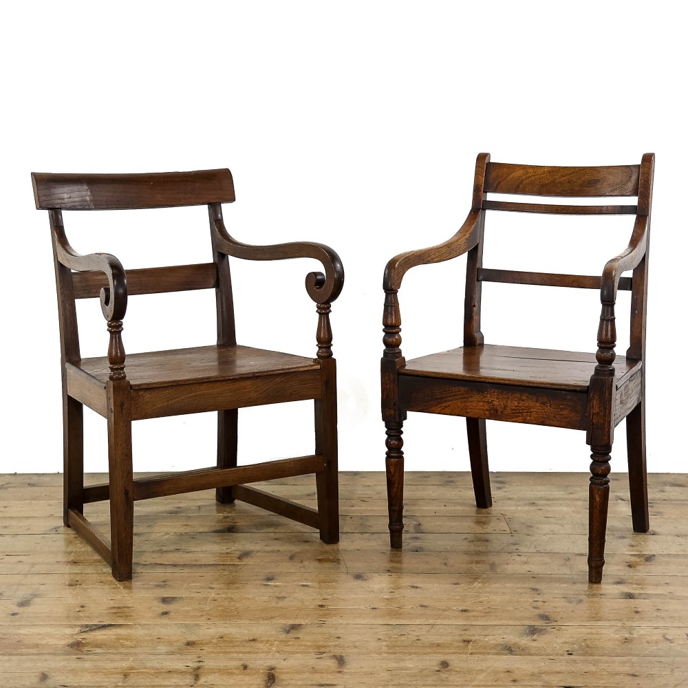 Two Antique Country Oak Armchairs