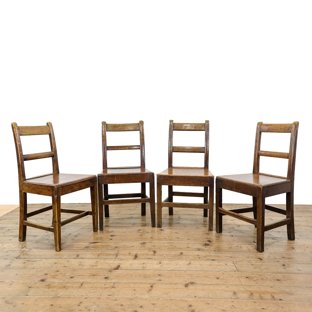 Set of Four Antique Oak Country Chairs