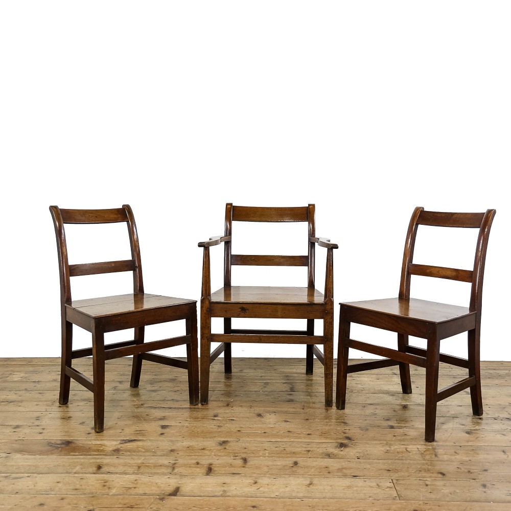 Antique Set of Three Oak Country Chairs