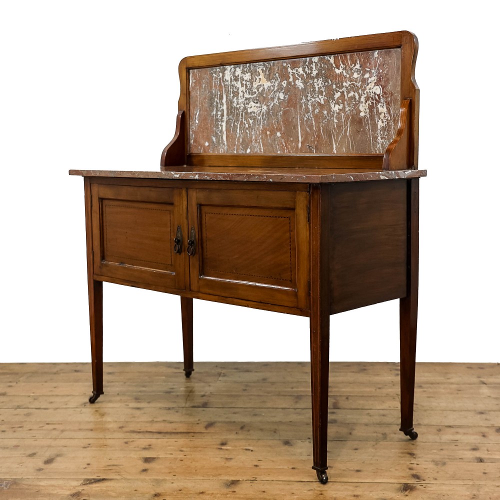 Antique Edwardian Mahogany Washstand Cupboard with Marble Top