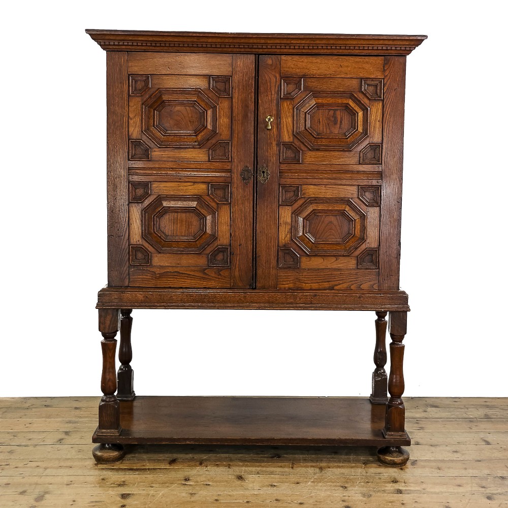 Antique Charles ll Style Geometric Oak Cabinet