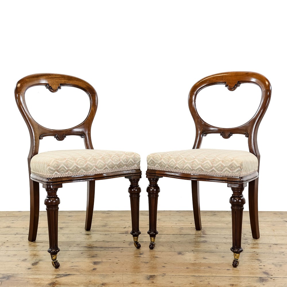 Pair of Antique Upholstered Mahogany Balloon Back Chairs