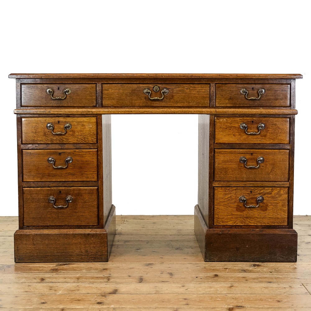 Antique Edwardian Oak Pedestal Desk