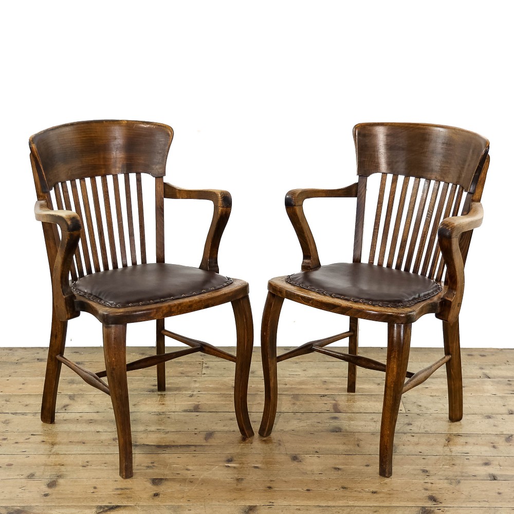 Pair of Antique 1920s Beech Elbow Chairs
