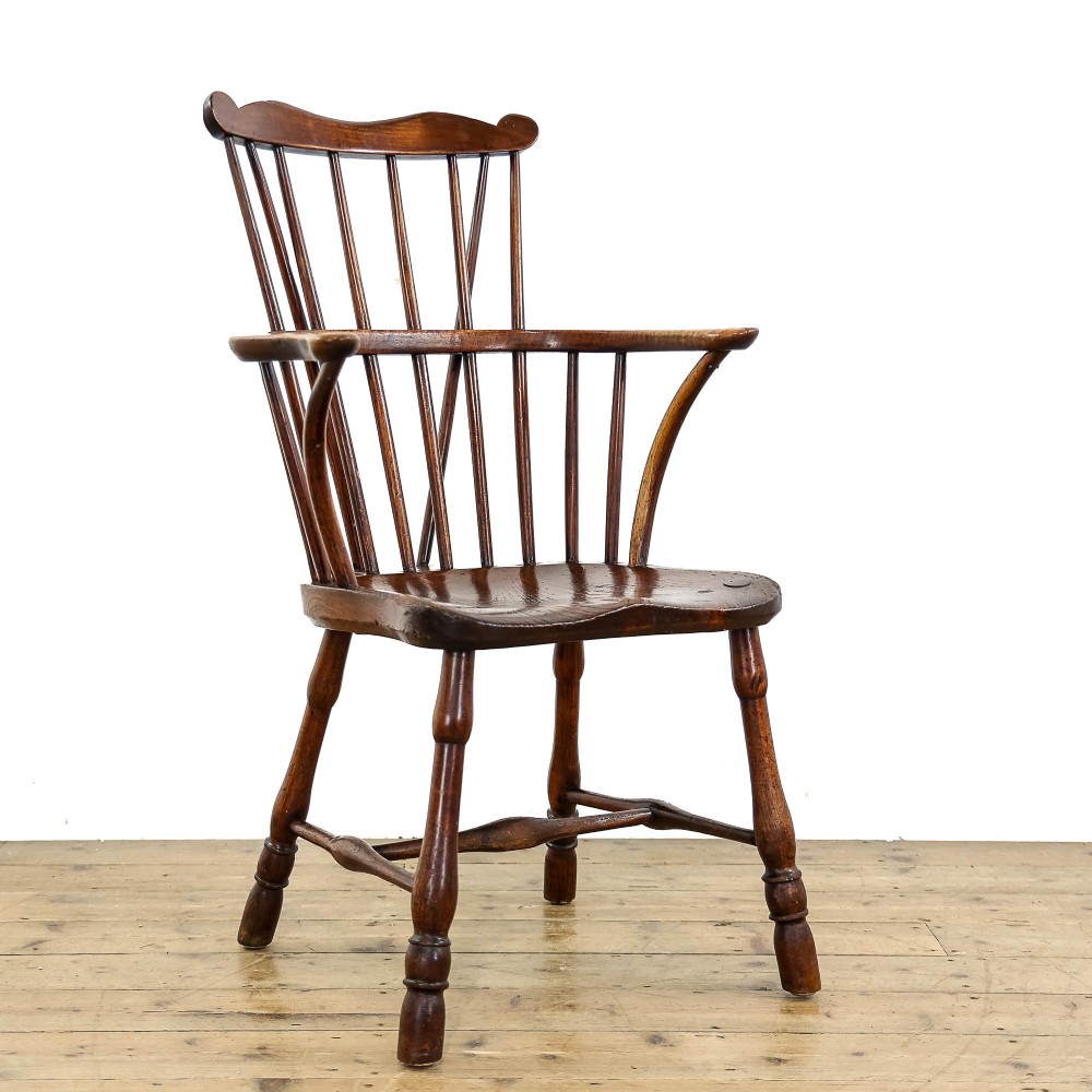 Antique Ash and Elm Comb Back Armchair
