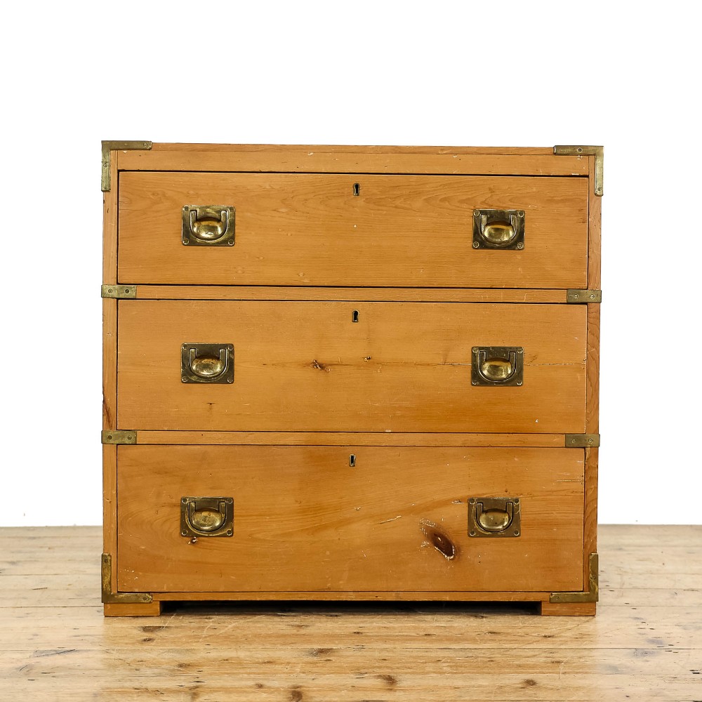 Small Antique Campaign Pine Chest of Drawers
