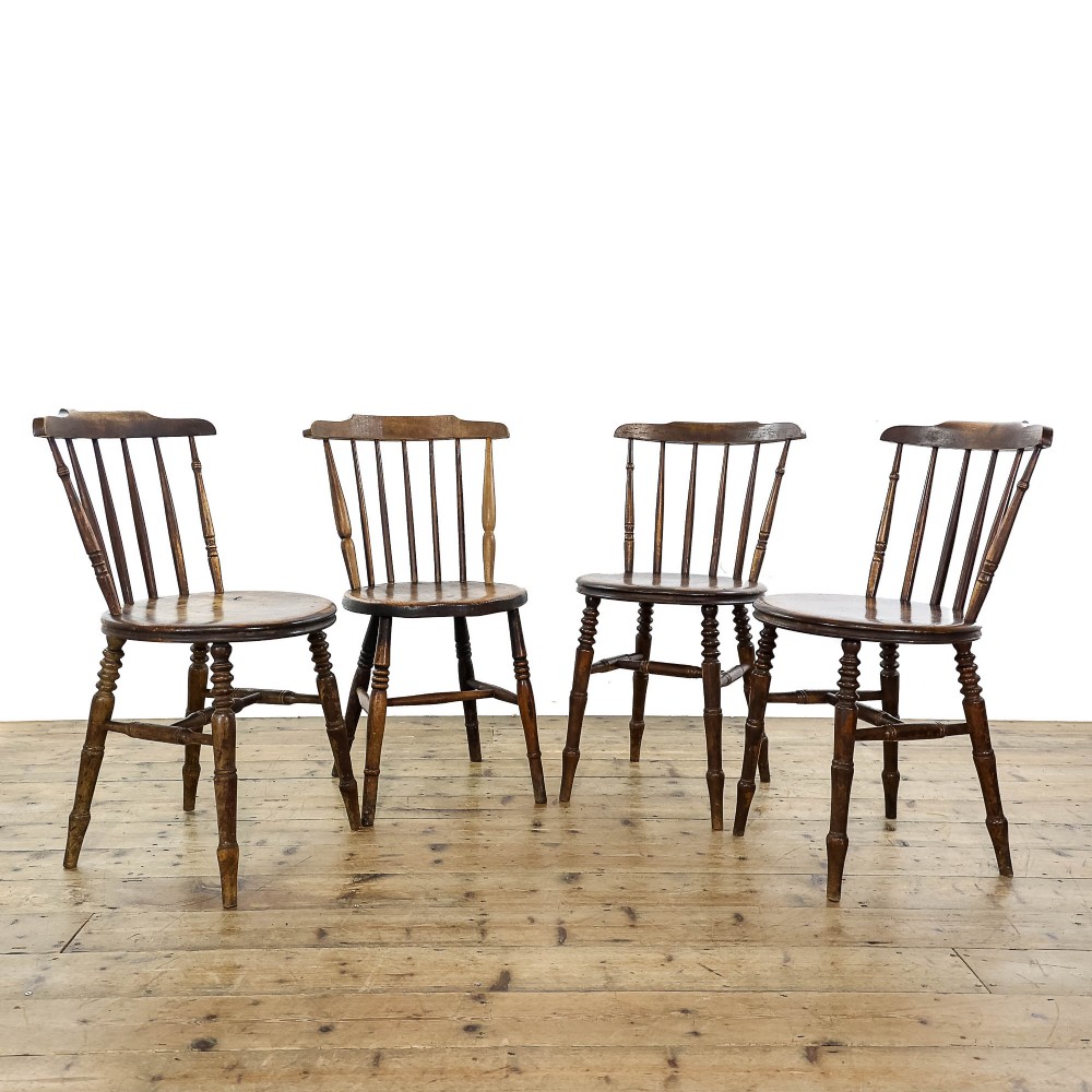 Four Antique Beechwood Penny Kitchen Chairs
