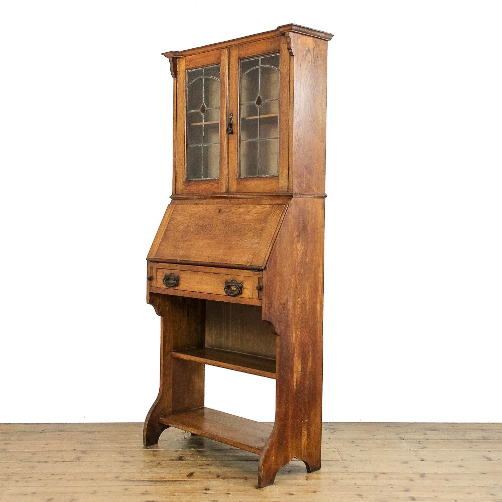 Antique Edwardian Oak Arts and Crafts Bureau Bookcase
