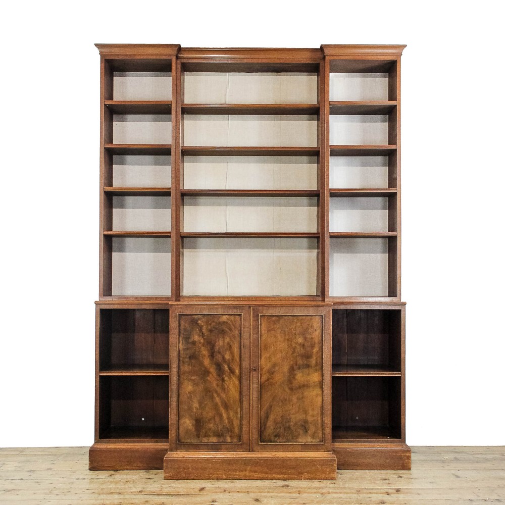 Antique 20th Century Georgian Style Mahogany Breakfront Bookcase