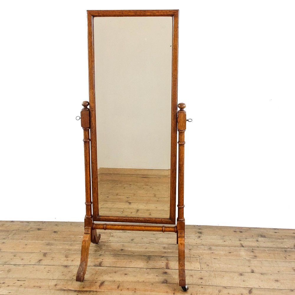 Antique Early 20th Century Golden Oak Cheval Mirror
