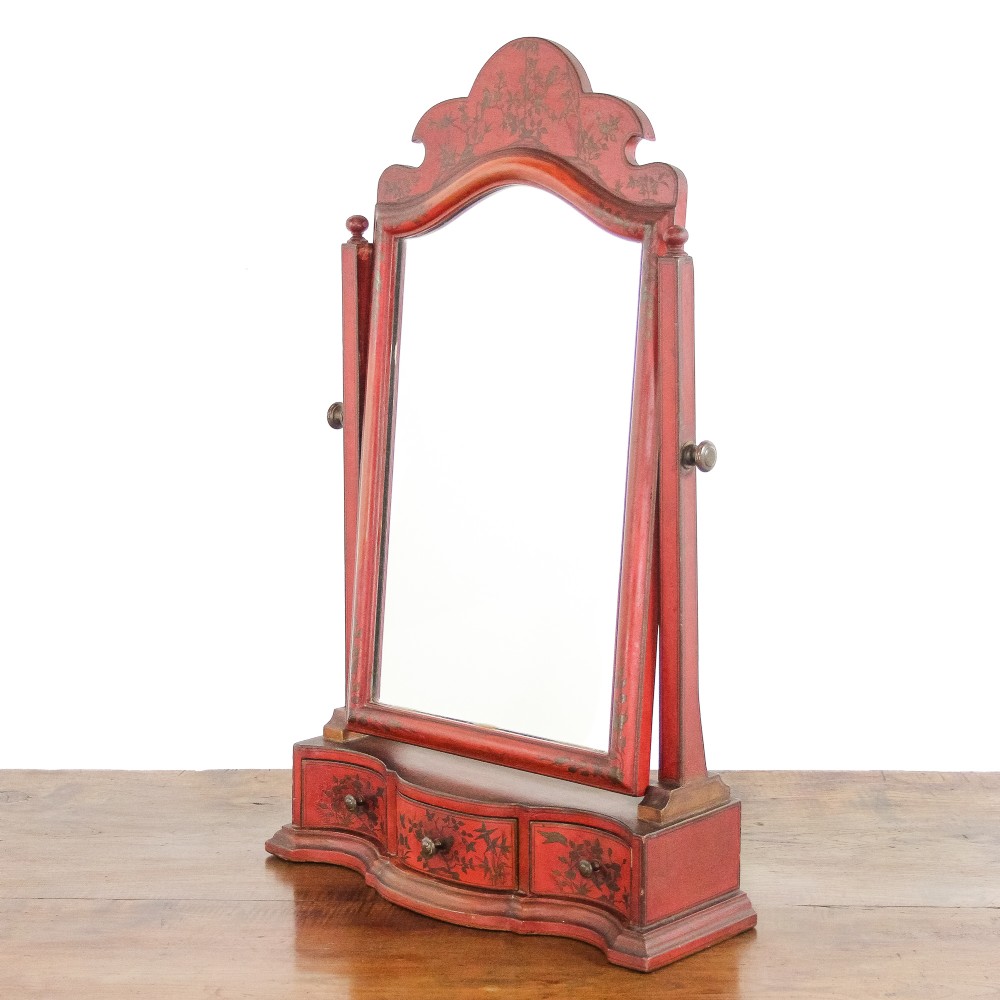 Antique Red Lacquered Dressing Table Mirror
