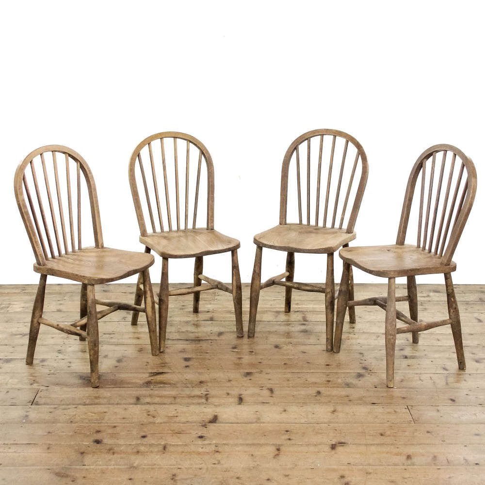 Set of Four Antique Pine Kitchen Chairs
