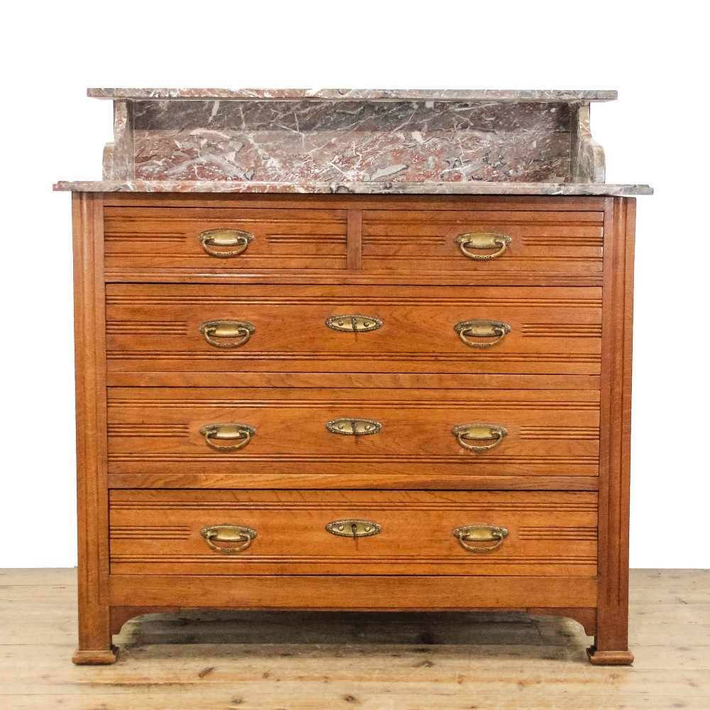 Antique Edwardian Oak Chest of Drawers with Marble Top