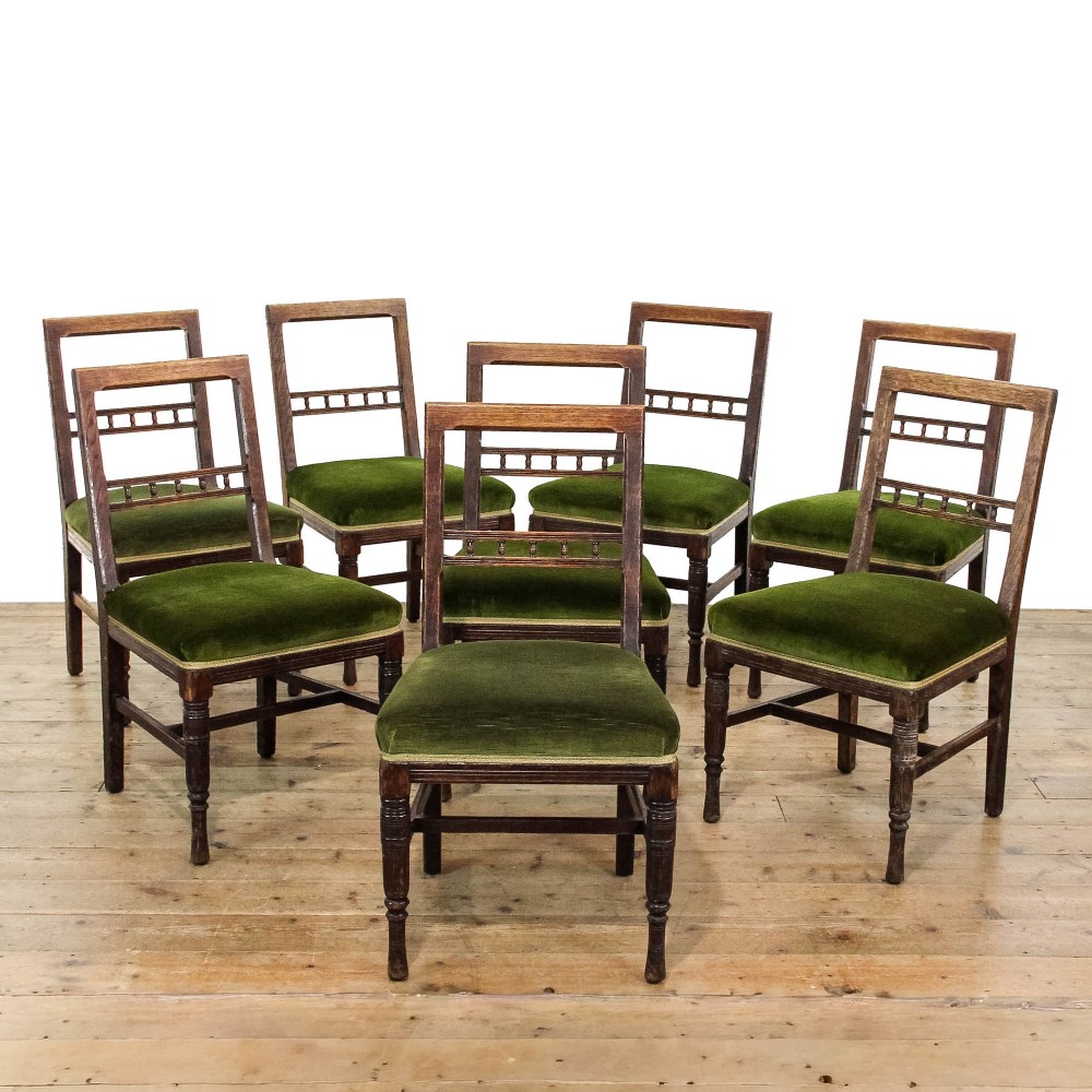 Set of Eight Antique Victorian Oak Dining Chairs
