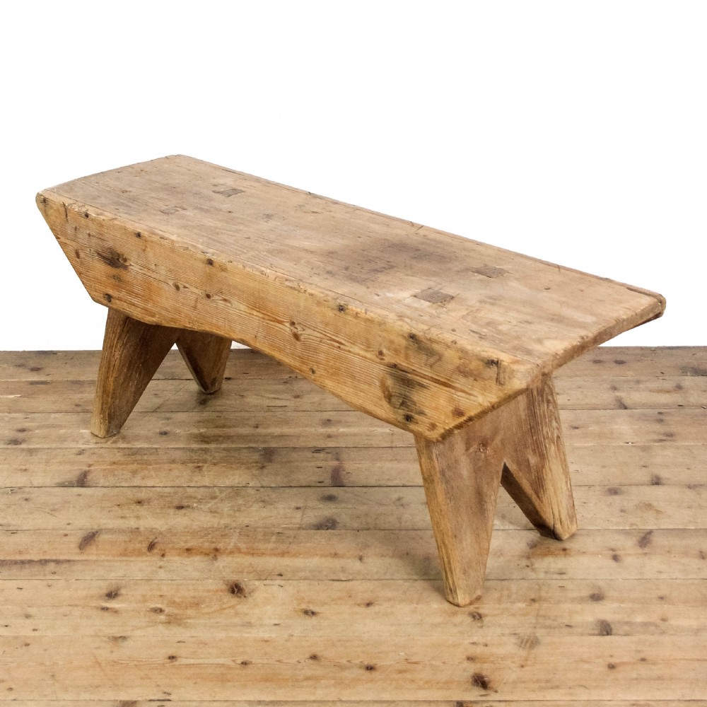 Antique Small Rustic Wooden Pine Bench
 View II